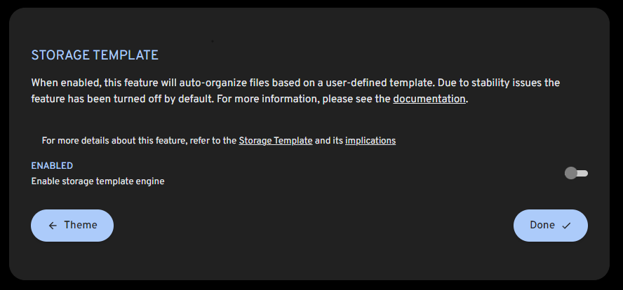 Enable Storage Template Setting